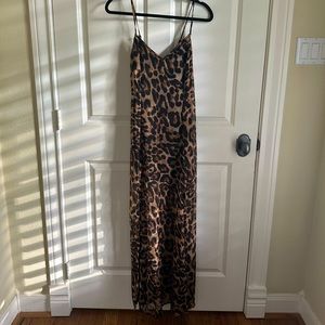 Leopard print maxi dress, size small, lined, double front slit.